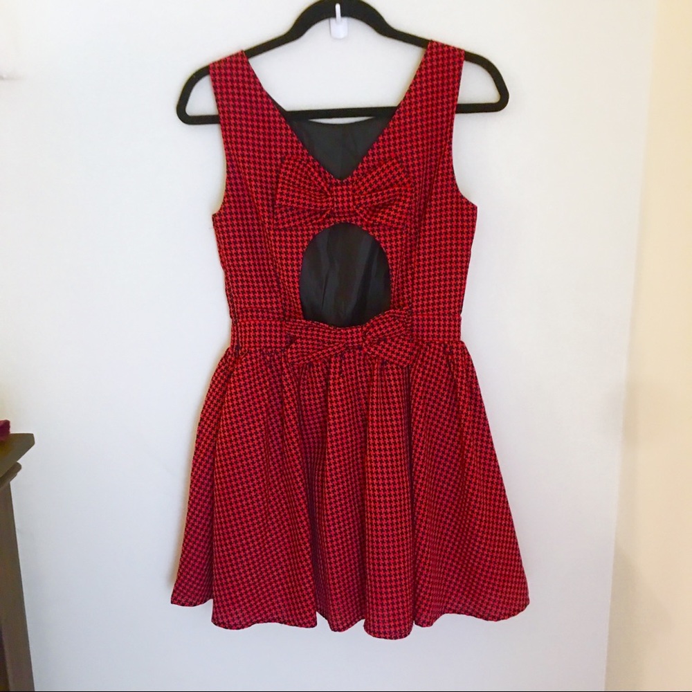 Houndstooth Fit & Flare Cut-Out Dress Sz S